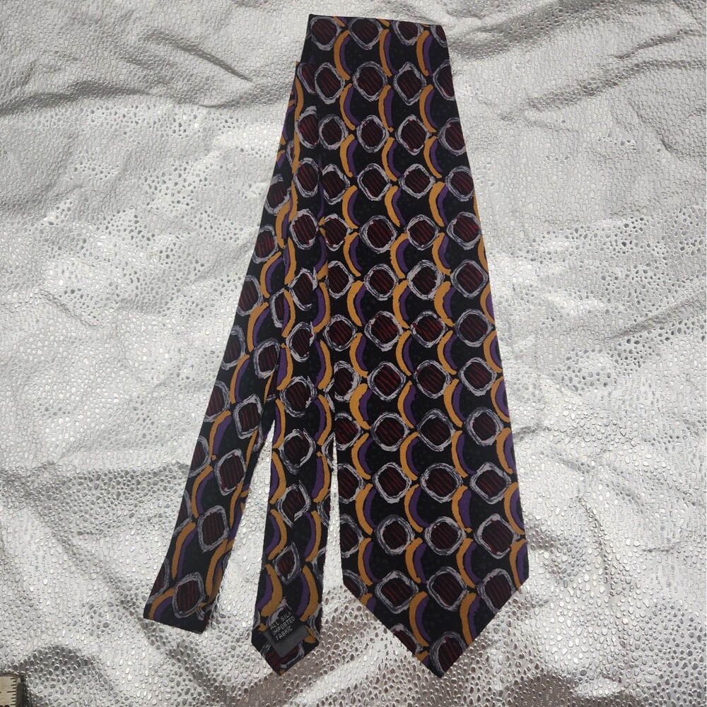 Tie Givenchy Monsieur 100% Silk Abstract Geometric Yellow Purple Necktie USA VTG